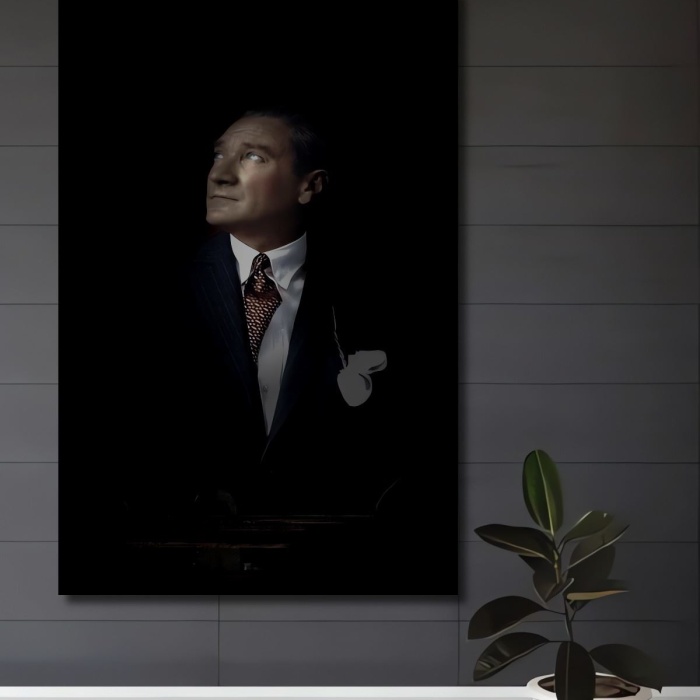 Çerçeve Görünümlü Dekoratif Ahşap Kare Atatürk Tablosu Ev/Ofis/İşyeri/Salon/Mutfak/Banyo Tablo