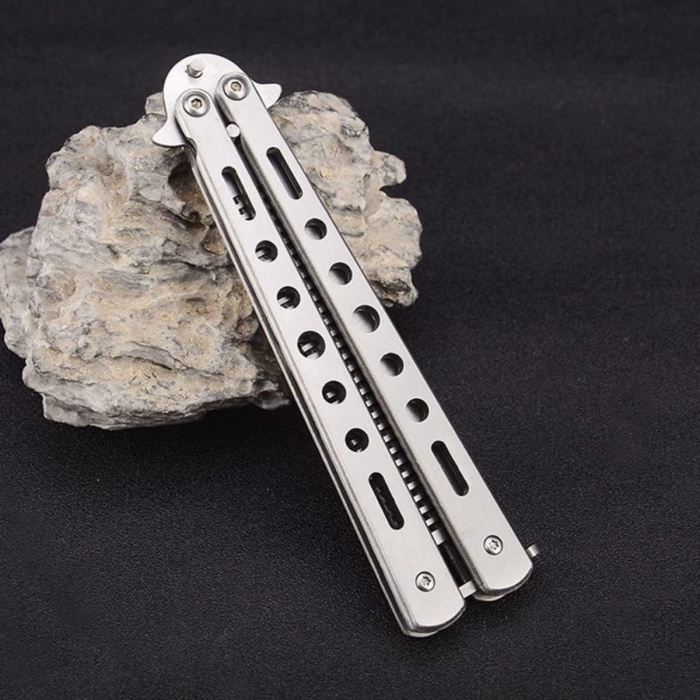 Gri Katlanabilir Paslanmaz Çelik Kelebek Bıçak Tarak Sakal Bıyık Fırçası Profesyonel Saç Kesimi İçin Tarak (5343)