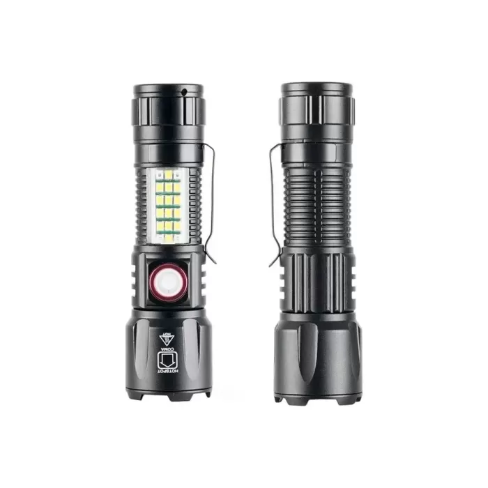 WS-2828 Ultra USB Şarjlı Polis El Feneri, Bekçi, Asker El Feneri Kırmızı Mavi Çakarlı 1000 Lümen (5343)