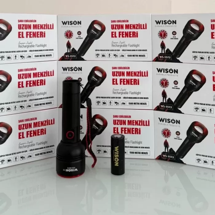 WISON WS-5572 20W Uzun Menzilli Şarjlı Metal El Feneri (5343)