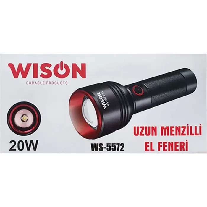 WISON WS-5572 20W Uzun Menzilli Şarjlı Metal El Feneri (5343)