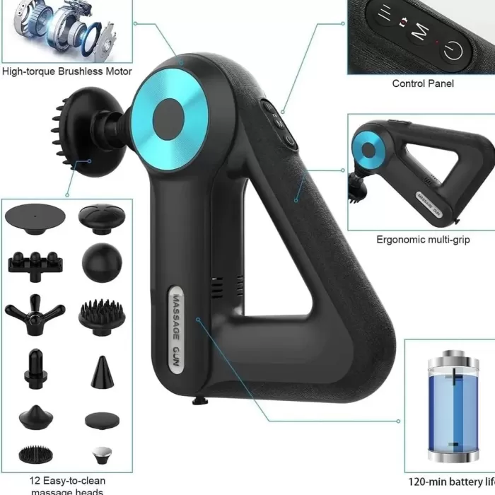 12 Başlıklı Profesyonel Masaj Tabancası Çok Fonksiyonlu (5343)