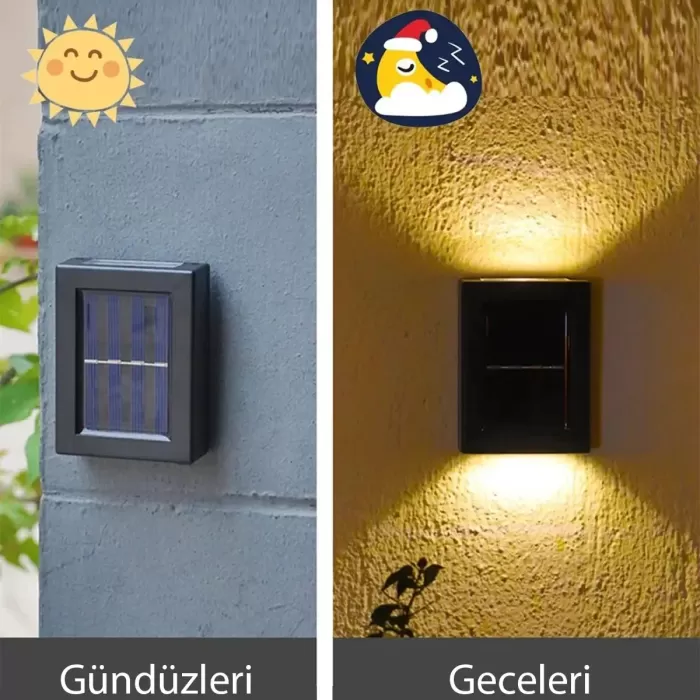 Solar Çift Taraflı Duvar Lambası Güneş Enerjili Aydınlatma Dekorasyon Aplik Işık 2 Li (5343)
