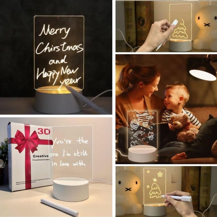 USB Kablolu Işıklı Kendiliğinden Beyaz Kalemli-Silgili Kreatif 3D Görselleştirme LED Lambası (5343)