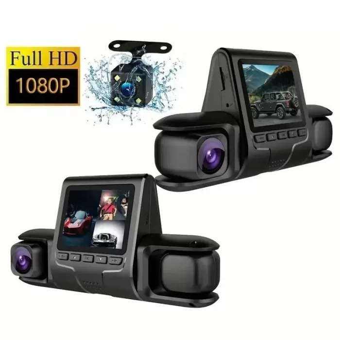 1080P Üçlü Lens Araba Dash Cam Dashcam Ön İç &amp;amp; Arka HD Araba DVR 120 ° Açı Döngü Kaydı Yerçekimi Sensörü (5343)