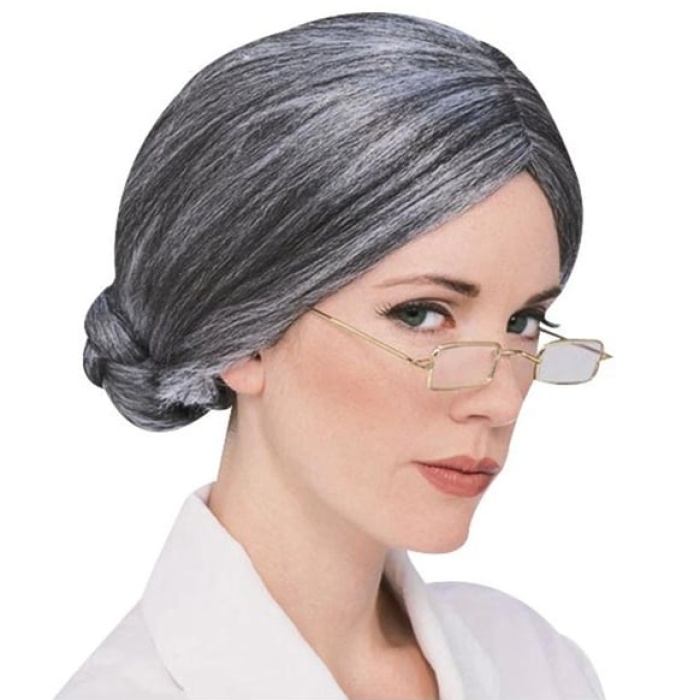 Gri Renk Yaşlı Peruğu Takma Saç Büyükanne Peruğu Yetişkin Çocuk Uyumlu (5343)