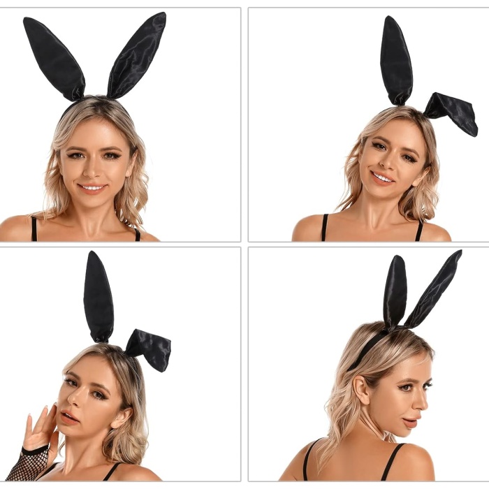 Siyah Renk Saten Kaplama Şekil Verilebilir Tavşan Kulak Taç 35x11 cm (5343)