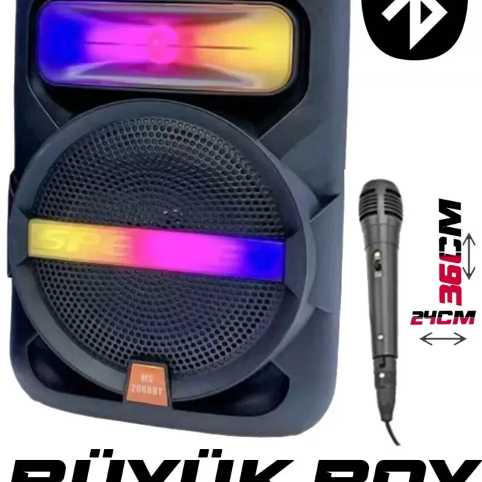 Platoon PL-4361 BT USB SD AUX 8 İNÇ Mikrofonlu Anfi Yüksek SES Taşınabilir RGB Işıklı Hoparlör (5343)