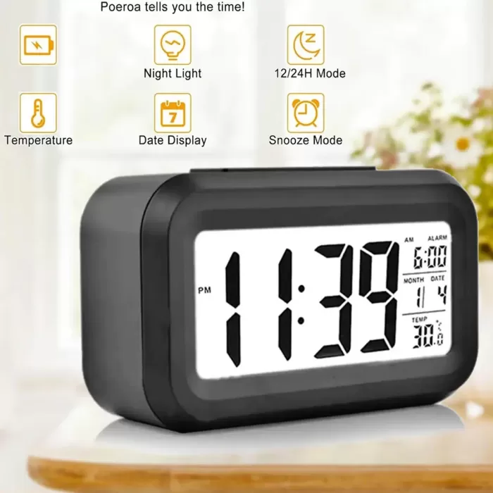 Masaüstü Saat Takvim Termometre Beyaz Siyah (5343)