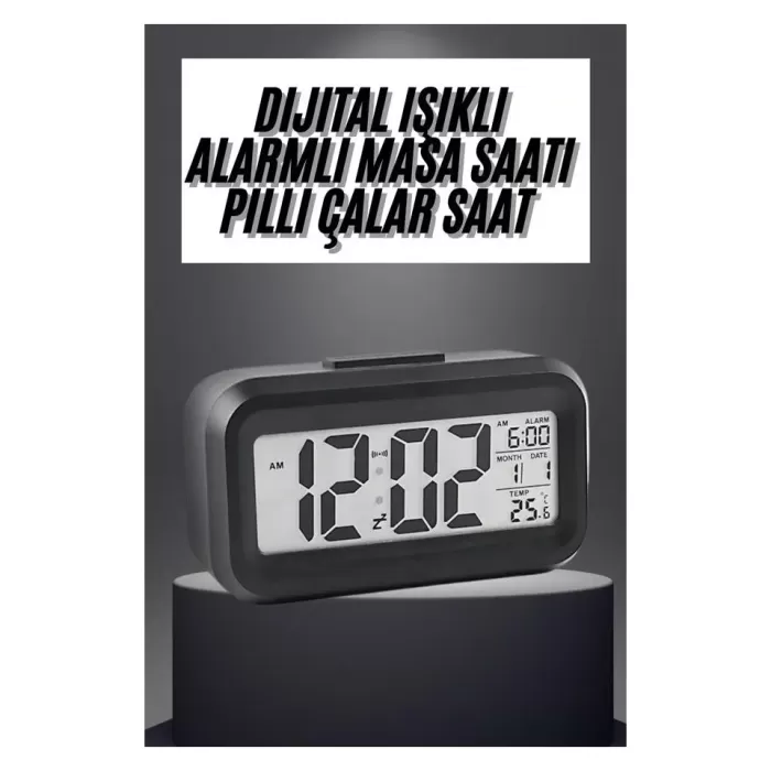 Masaüstü Saat Takvim Termometre Beyaz Siyah (5343)