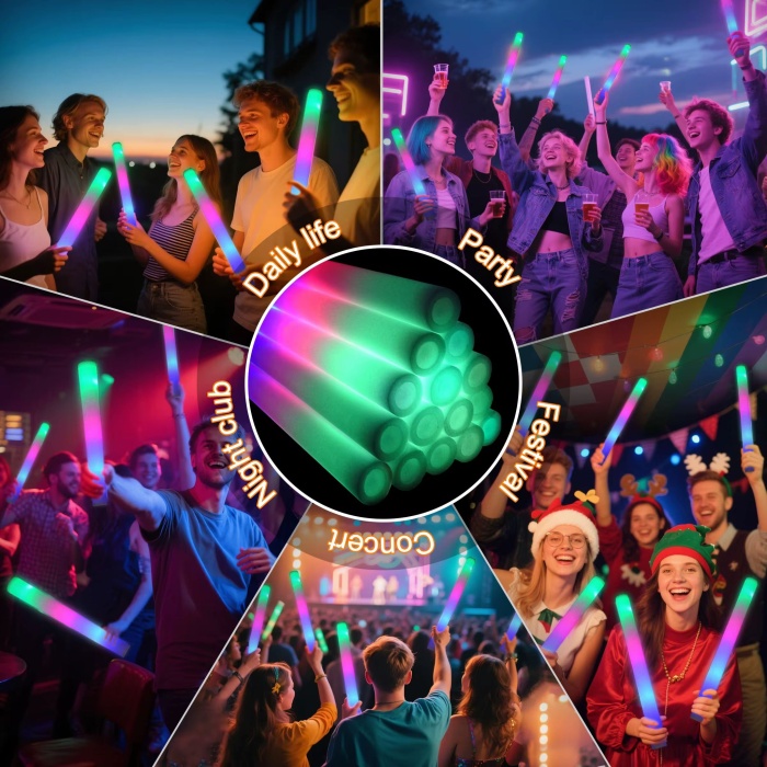 Led Işıklı 3 Modlu Kauçuk Işıklı Sünger Parti Çubuk Sopa - 46 cm (6’lı Paket) (5343)