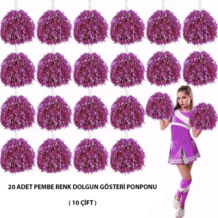 10 Çift ( 20 Adet ) Pembe Renk 23 Nisan 19 Mayıs 29 Ekim Okul Gösteri Ponponları (5343)
