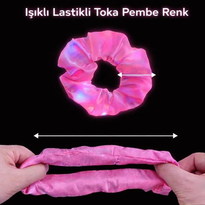 Pembe Renk Led Işıklı Lastikli Saç Tokası - 3 Modlu Festival - Parti Saç Tokası (5343)