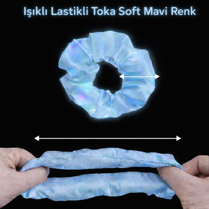 Soft Mavi Renk Led Işıklı Lastikli Saç Tokası - 3 Modlu Festival - Parti Saç Tokası (5343)