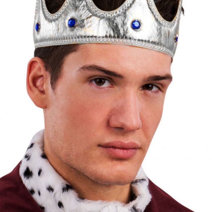 Kral Tacı Gümüş Renk Kumaş Malzeme Yetişkin Boy (5343)