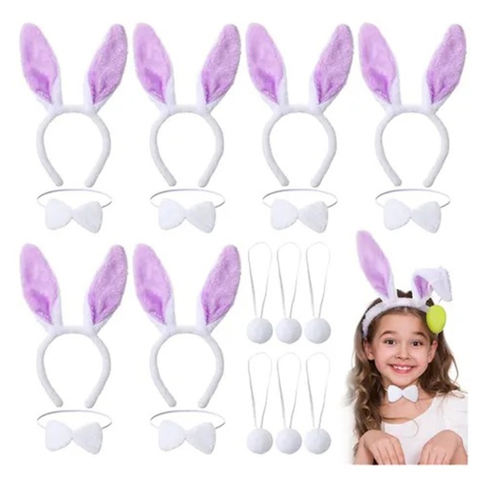 Lila Mor Tavşan Kulak Papyon Kuyruk 3&amp;apos;lü Parti Seti (5343)