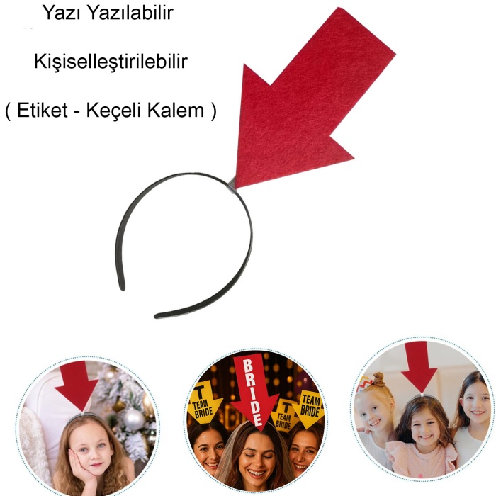 Kişiselleştirilebilir Ok Taç – Üzerine Yazı Yazılabilen Parti Tacı Kırmızı Renk (5343)