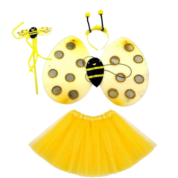 Sarı Renk Arı Kostüm Seti (Tütü, Kanat, Taç, Asa) (5343)