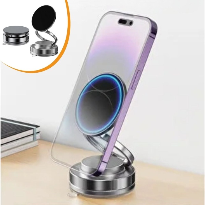 Vakumlu Manyetik Telefon Tutucu – Güçlü Vakum 360 Derece Döner Araç İçi Telefon Standı, Ultra Sabit Manyetik Destekli Mobil Cihaz Aparatı (5343)