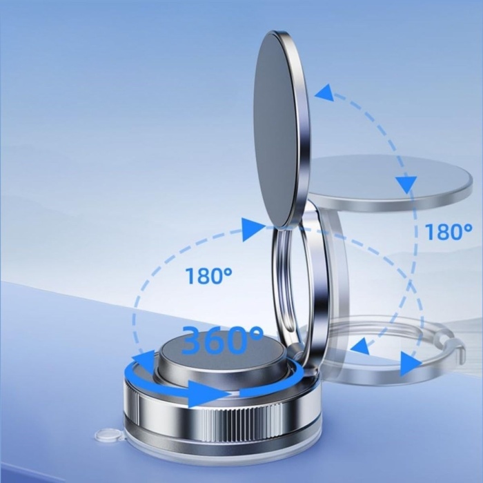 Vakumlu Manyetik Telefon Tutucu – Güçlü Vakum 360 Derece Döner Araç İçi Telefon Standı, Ultra Sabit Manyetik Destekli Mobil Cihaz Aparatı (5343)