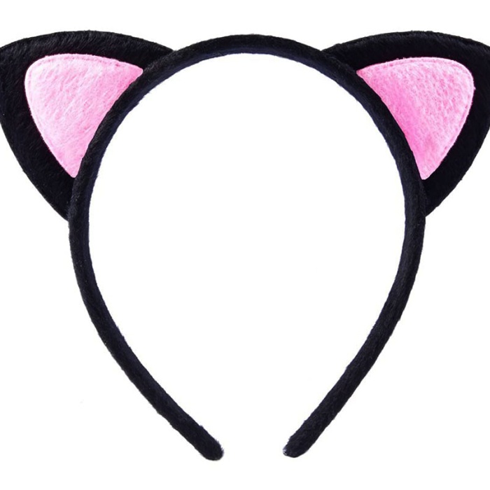 Sevimli Kedi Kulak Pofuduk Kedi Taç Siyah İçi Pembe Renk 17x15 cm (5343)