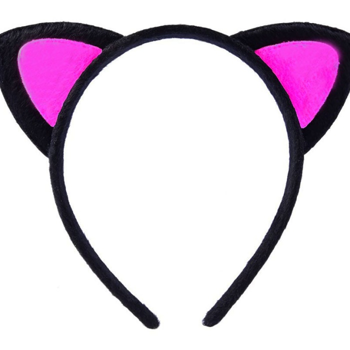 Sevimli Kedi Kulak Pofuduk Kedi Taç Siyah İçi Şeker Pembe Renk 17x15 cm (5343)