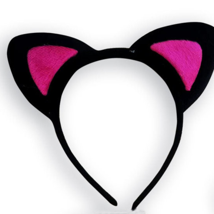 Sevimli Kedi Kulak Pofuduk Kedi Taç Siyah İçi Şeker Pembe Renk 17x15 cm (5343)