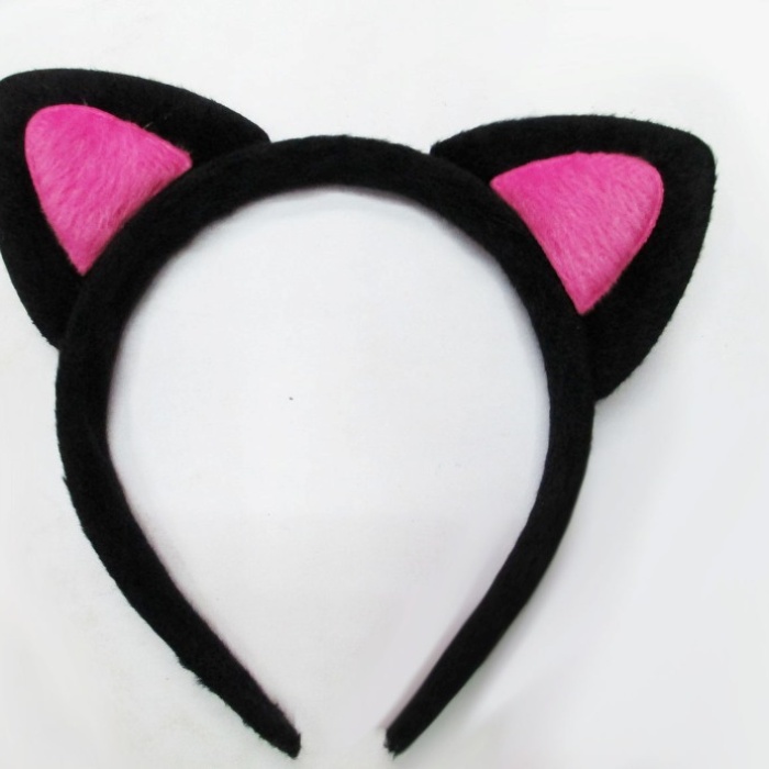 Sevimli Kedi Kulak Pofuduk Kedi Taç Siyah İçi Şeker Pembe Renk 17x15 cm (5343)