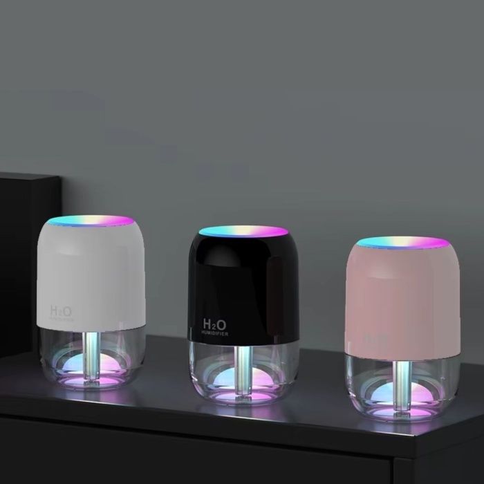 H2O Model Şeffaf Hazneli Hava Nemlendirici-Ultrasonik Soğuk Buhar Makinesi, LED Işıklı Masaüstü Oda Nemlendirici (5343)
