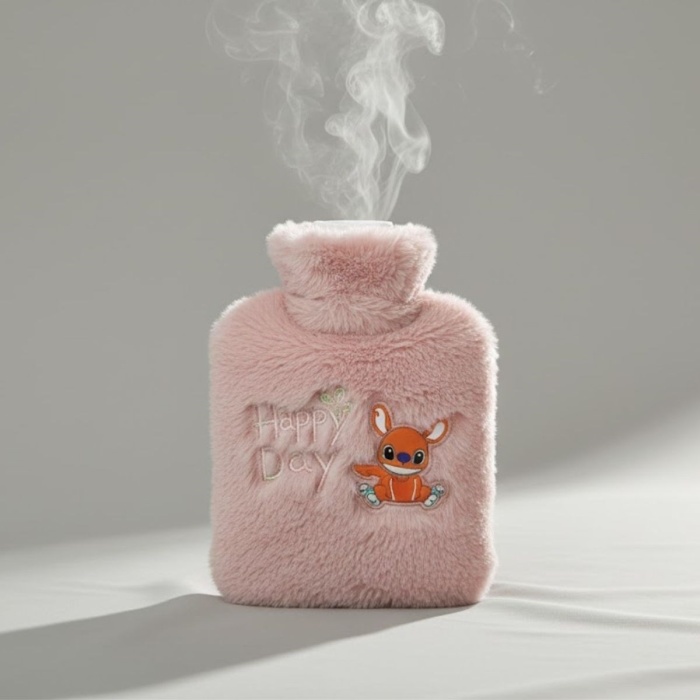 Mutlu Robot Hayvan Figürlü Pembe Peluş Sıcak Su Torbası 1 Lt – Yumuşak Kılıf, Uzun Süre Sıcak Tutan Termal Su Torbası (5343)