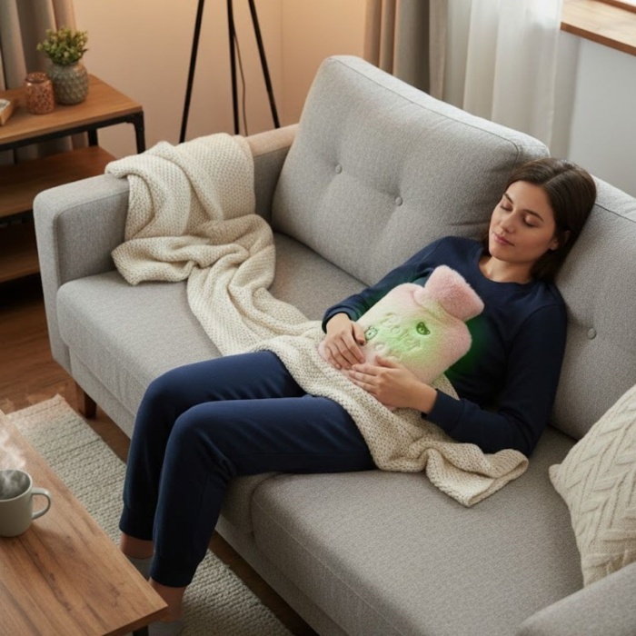 Işıklı Ayıcıklı Figürlü Pembe Peluş Sıcak Su Torbası 1 Lt – Yumuşak Kılıf, Uzun Süre Sıcak Tutan Termal Su Torbası (5343)