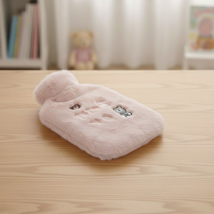 Işıklı Ayıcıklı Figürlü Pembe Peluş Sıcak Su Torbası 1 Lt – Yumuşak Kılıf, Uzun Süre Sıcak Tutan Termal Su Torbası (5343)