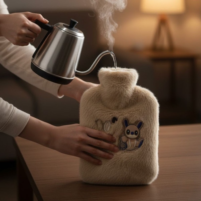 Mutlu Robot Hayvan Figürlü Peluş Sıcak Su Torbası 1 Lt – Yumuşak Kılıf, Uzun Süre Sıcak Tutan Termal Su Torbası (5343)