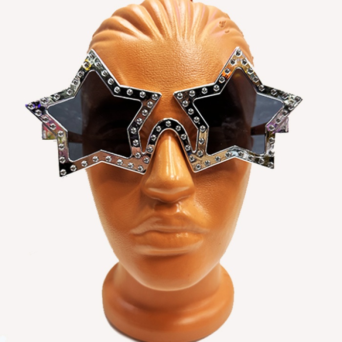 Yıldız Şekilli Parlak Metalize Parti Gözlüğü Gümüş Renk 16X7 cm (5343)