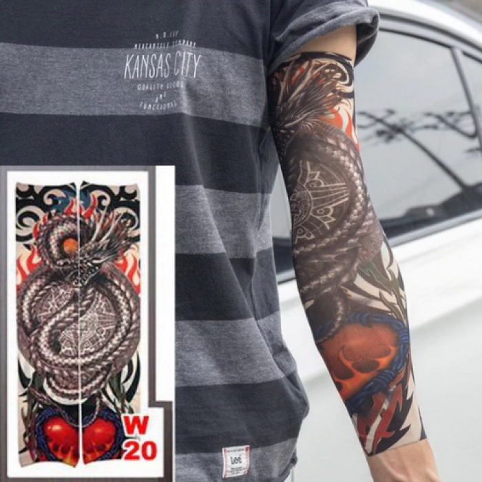 Giyilebilir Kol Dövmesi Çorap Dövme 3D Baskılı Kol Bacak Dövme 2 Adet Model 23 (5343)