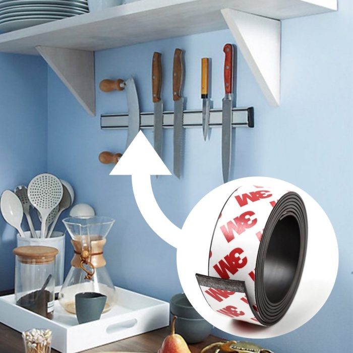 Yapışkanlı Şerit Mıknatıs Magnet Kes Kullan Güçlü Sağlam Rulo Çıkarılması Kolay Siyah 2cm x 1 mt (5343)