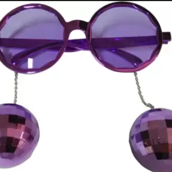 Disko Toplu Küpeli Parti Gözlüğü Mor Renk 15x16 cm (5343)