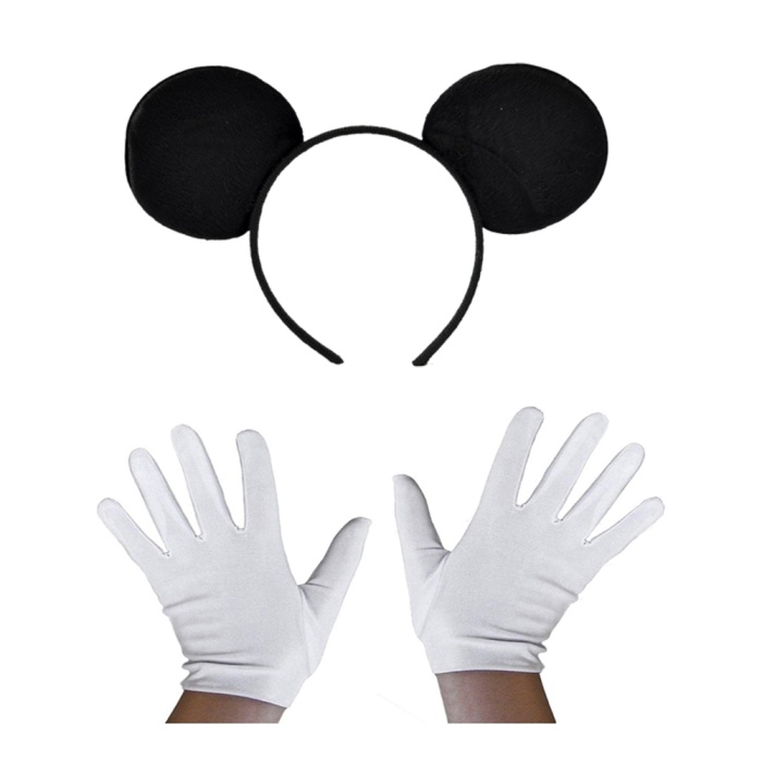 Siyah Mickey Mouse Tacı ve Beyaz Eldiven Seti (5343)