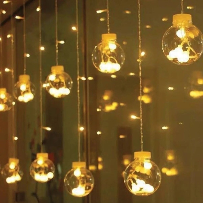 10 Sarkıtlı Kumandalı Dekoratif Top İçi Mini Toplu LED Günışığı Rengi Dekoratif Aydınlatma (5343)