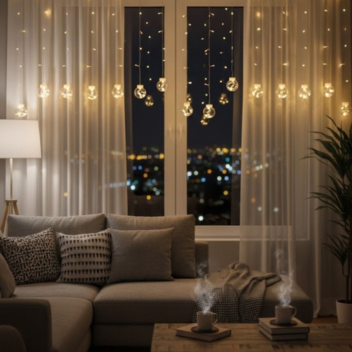 10 Sarkıtlı Kumandalı Dekoratif Top İçi Mini Toplu LED Günışığı Rengi Dekoratif Aydınlatma (5343)