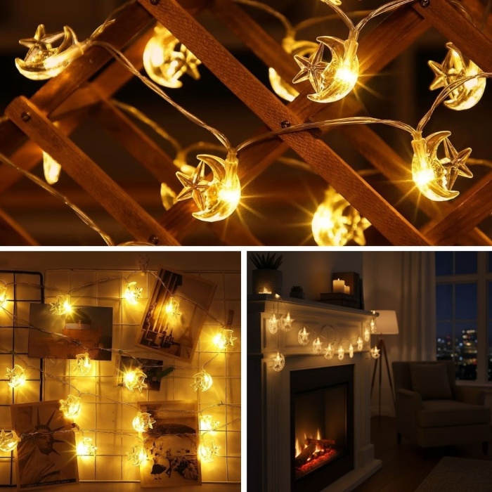 Hilal ve Yıldız Şekilli 3.5 Metre USB LED Işık – 20 LED’li Dekoratif Ramazan Dekorasyonu ve Ortam Aydınlatması (5343)