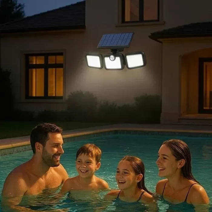 Üçlü Solar Led Projektör – Beyaz Işık – Sensörlü Dış Mekân Aydınlatma (5343)