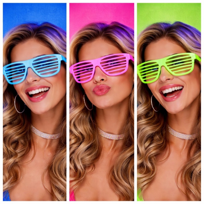 Retro Neon Fosforlu Panjur Gözlük 12 Adet – 80’ler 90’lar Parti Stili (5343)