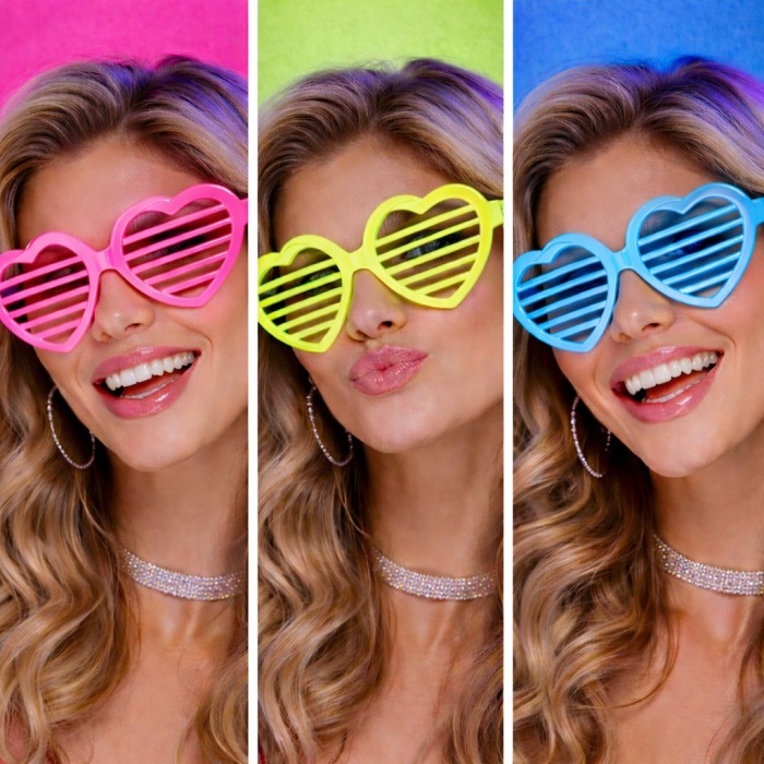 Retro Neon Fosforlu Kalp Panjur Gözlük 12 Adet – 80’ler 90’lar Parti Stili (5343)