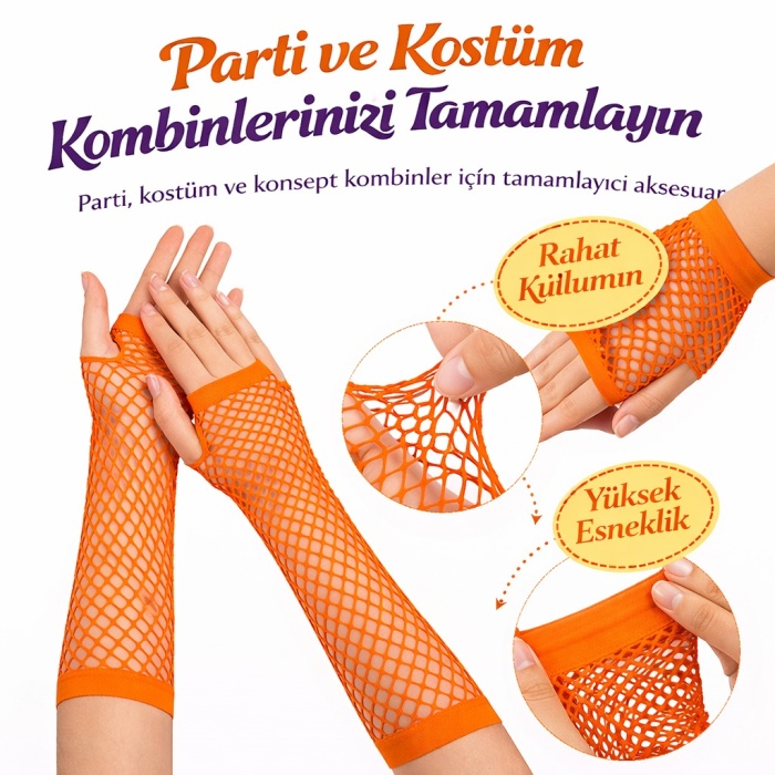 80’ler 90’lar Retro Turuncu File Parmaksız Eldiven 26 cm (5343)