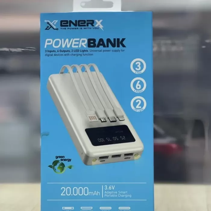 Enerx ENR-P20DC 20000 mAh 2.1 Amper Dahili Kablolu Powerbank Siyah (5343)
