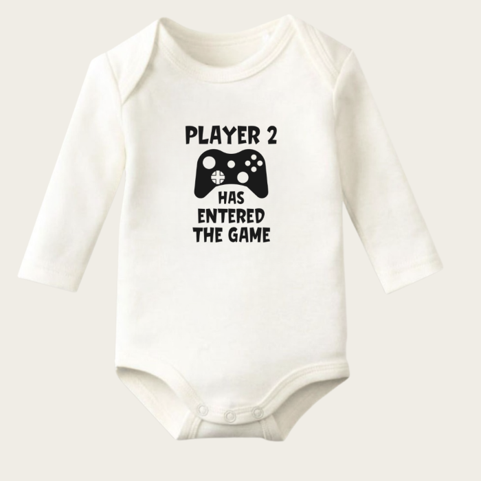 Player Two Yazı Temalı Baskılı Pamuklu Uzun Kollu Çıtçıtlı Bebek Body Zıbın Atlet Tulum