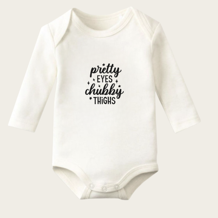 Pretty Eyes Yazı Temalı Baskılı Pamuklu Uzun Kollu Çıtçıtlı Bebek Body Zıbın Atlet Tulum