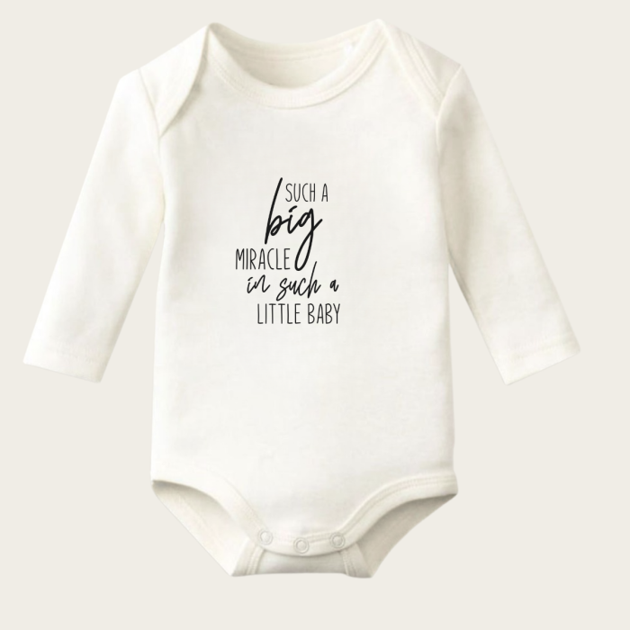 Such A Bİg Miracle Yazı Temalı Baskılı Pamuklu Uzun Kollu Çıtçıtlı Bebek Body Zıbın Atlet Tulum