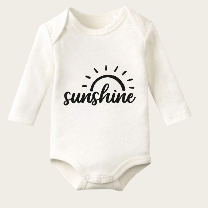 Sunshine Yazı Temalı Baskılı Pamuklu Uzun Kollu Çıtçıtlı Bebek Body Zıbın Atlet Tulum
